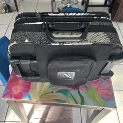 Small suitcase has a break but everything works, it measures 17 inches high, 14 inches wide and 7 inches deep