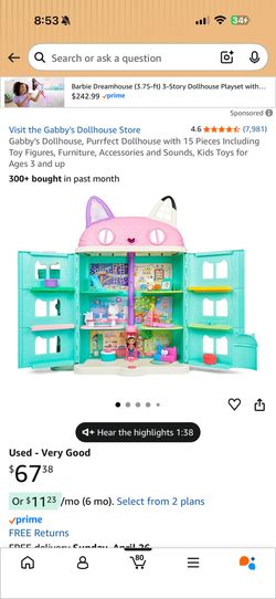 Gabby's Dollhouse, Purrfect Dollhouse with 15 Pieces Including Toy Figures, Furniture, Accessories and Sounds, Kids Toys for Ages 3 and up