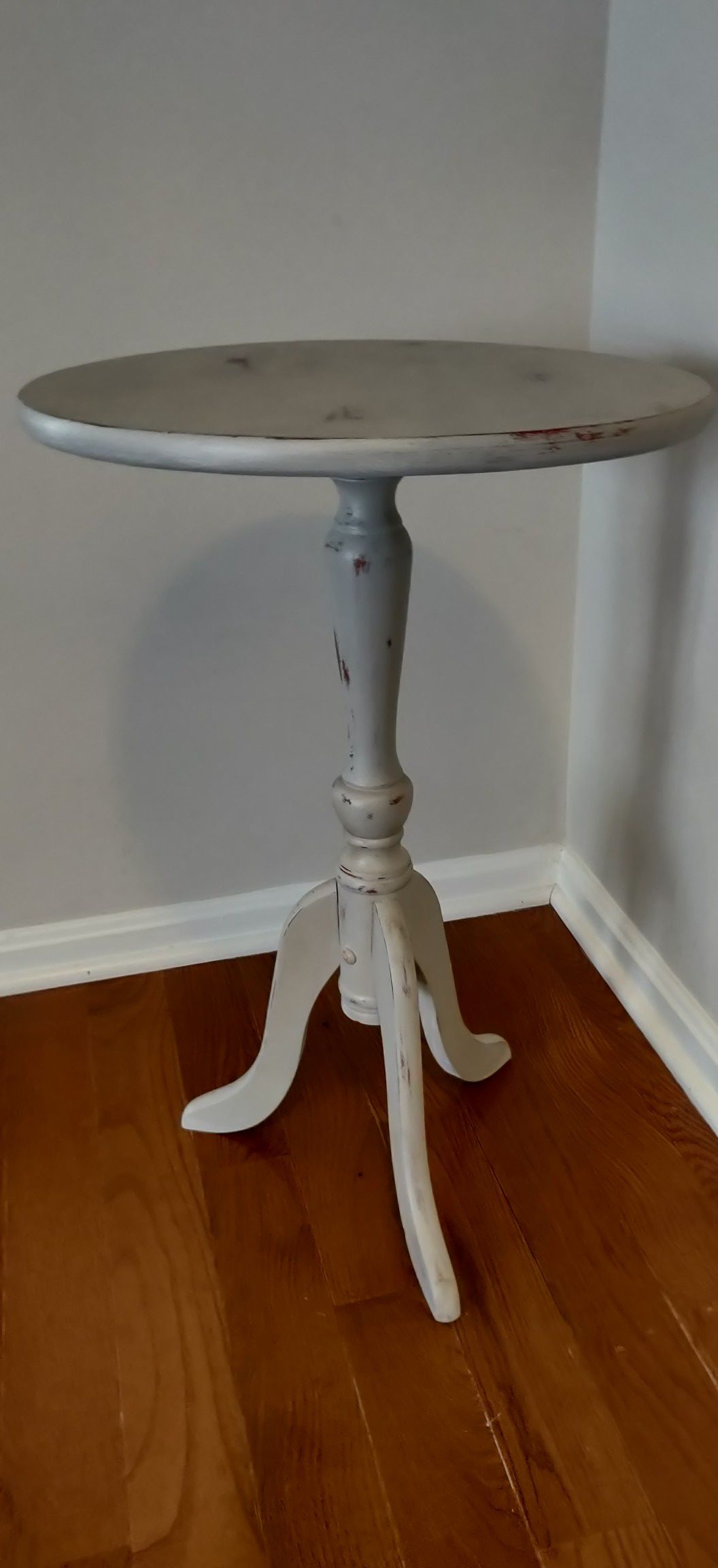 Distressed gray side table