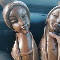 2 Asian wooden carved decor