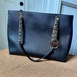 MK Michael Kors Black Leather Handbag with Gold Accent