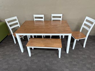 Oak and white Dining Table Set with 4 Chairs and Bench