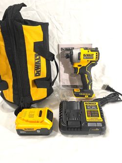 Brand new DeWalt 20 V brushless impact driver tool set. With 5Ah battery charger and tool bag.