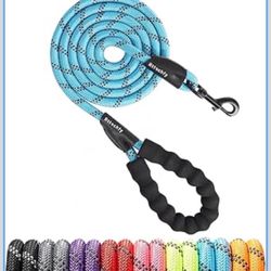 Rttochfy Rope Dog Leash 2/4/5/6/8/10 FT with Comfortable Padded Handle and Highly Reflective Threads for Small Medium and Large Dogs Heavy Duty (1/2"-