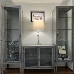 2 Tall Glass Metal Bookcases W/adjustable Shelves From Hd Buttercup Los Angeles