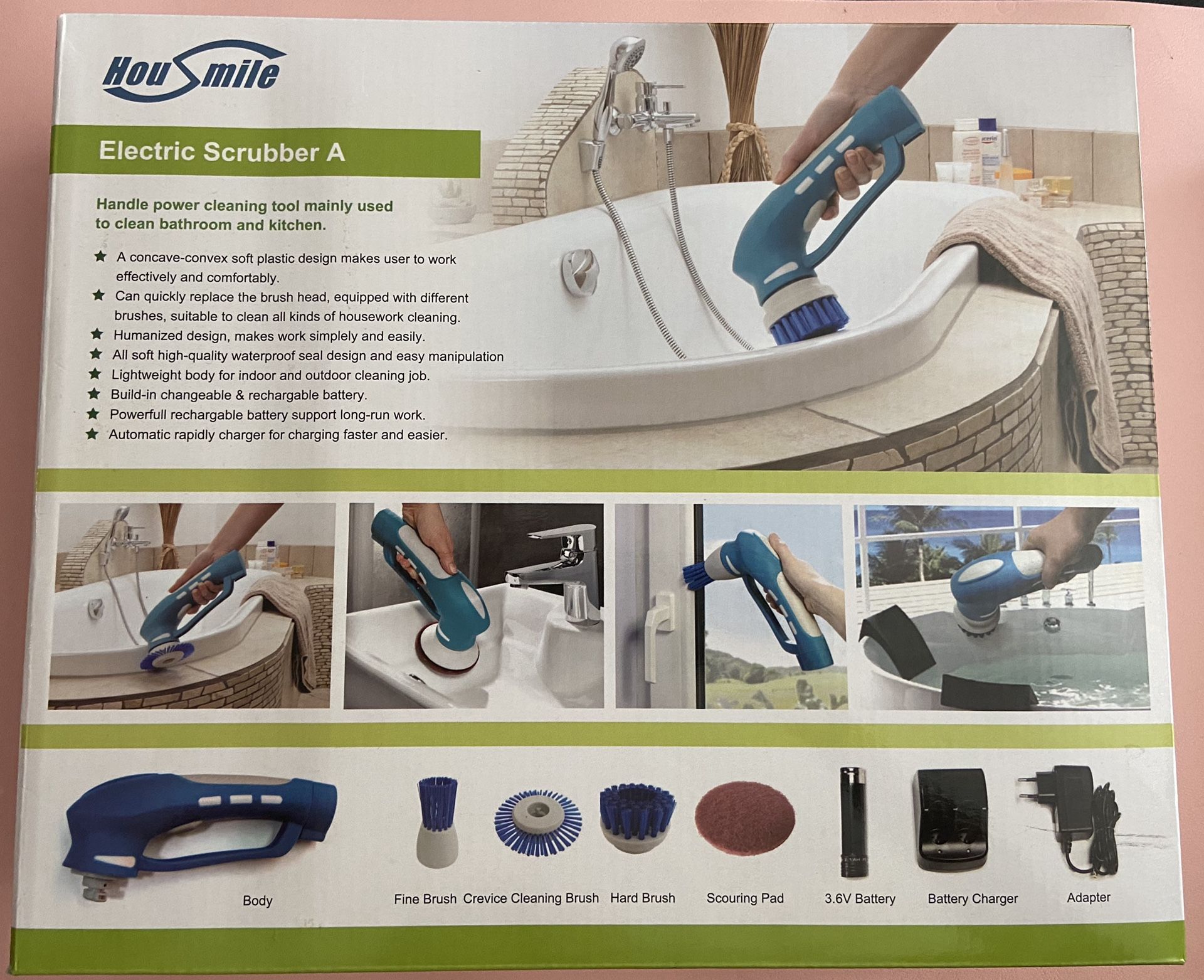 (NEW) ELECTRIC POWER SCRUBBER CLEANING SET HOME KITCHEN BATH CORDLESS DIFF BRUSH HEADS RECHARGEABLE WATERPROOF