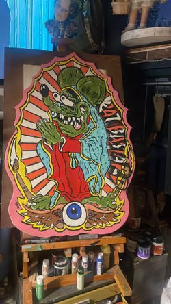 Rat fink wood sign