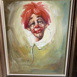 Ornately Framed Canvas Oil Clown Portrait 