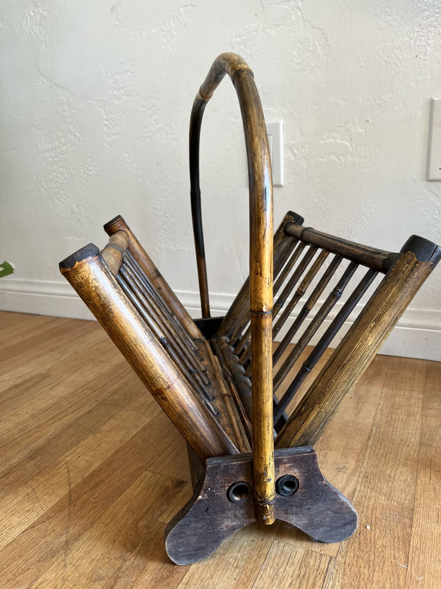 Bamboo Folding Magazine Rack / Boho Book Caddy