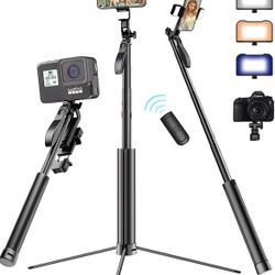 ADYSS 67" Metal Phone Tripod, Selfie Stick Tripod for iPhone with Remote 360° Rotating Balance Handle Phone Stand Tripod with RGB Light, Compatible wi