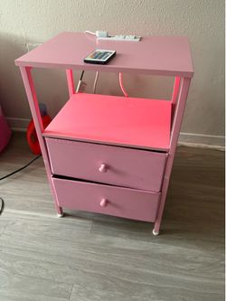 Pink Metal Nightstand with 2 Drawers and LED Lighting