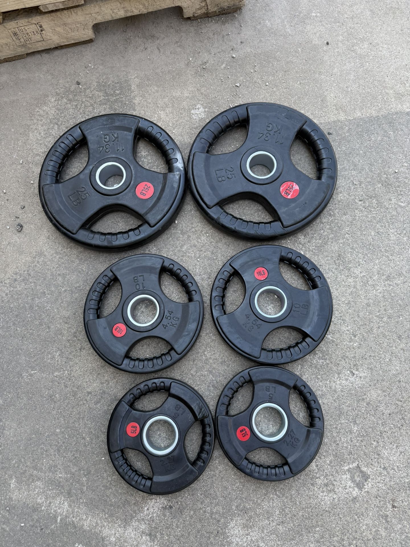 80LB Rubber Coated Olympic Weight Plate Set 5-10-25lb Pairs NEW