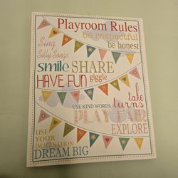 Playroom Rules With Pennants In Pink Framed Wall Art (AZUSA) 