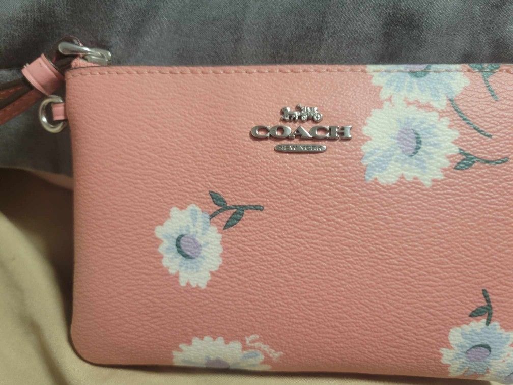 Pink Flower Coach Wristlet