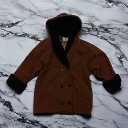 Vintage International Scene Women Coat with Plush Collar Hood Sz 12   RN25585