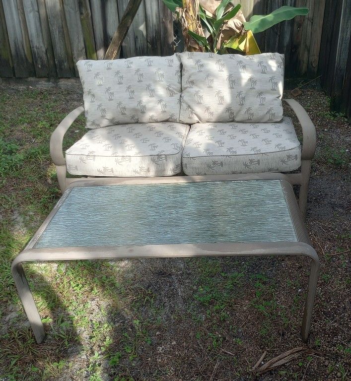 Outdoor Patio Furniture Set Couch And Glass Table 