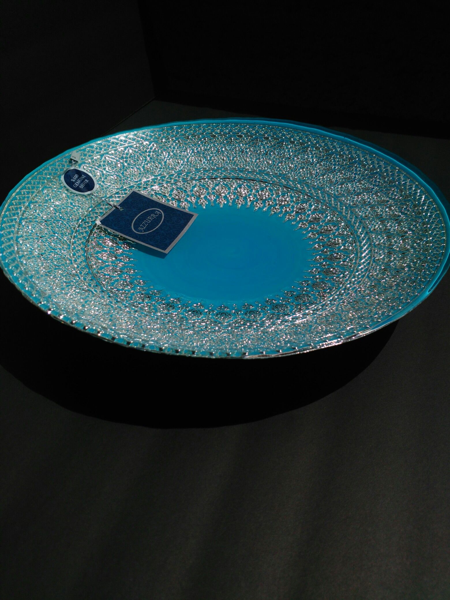 Azzurra Decorative Glass And Silver Bowl Handmade In Turkey 14x 3 Inches