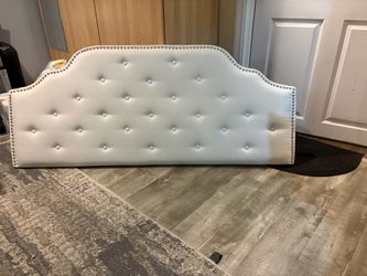 White Tufted Upholstered Headboard with Nailhead Trim