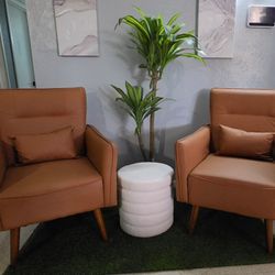 Button Tufted Faux Leather Accent Chairs Armchair with Solid Sagwan Wooden Frame🌱