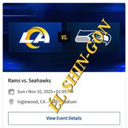  Rams vs Seahawks 4 Tickets  11/16/25 Seats In Section 534 Row 2 $100 EACH 