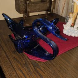 Vintage Cobalt Blue Hand Blown Swan