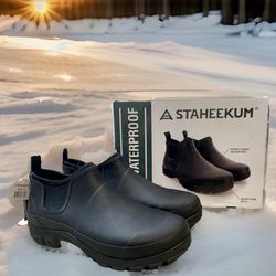 Staheekum Men's Ankle Waterproof Rain Boots BLACK 11 Slip Resistant Memory Foam NIB