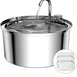  Cat Water Fountain, 3.2L/108oz Automatic Stainless Steel Pet Fountain Dog Water Dispenser, Ultra-Quiet Pump and 3 Replacement Filters & for Cats, Dog