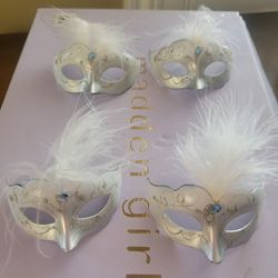 Miniature Silver Masks with White Feathers