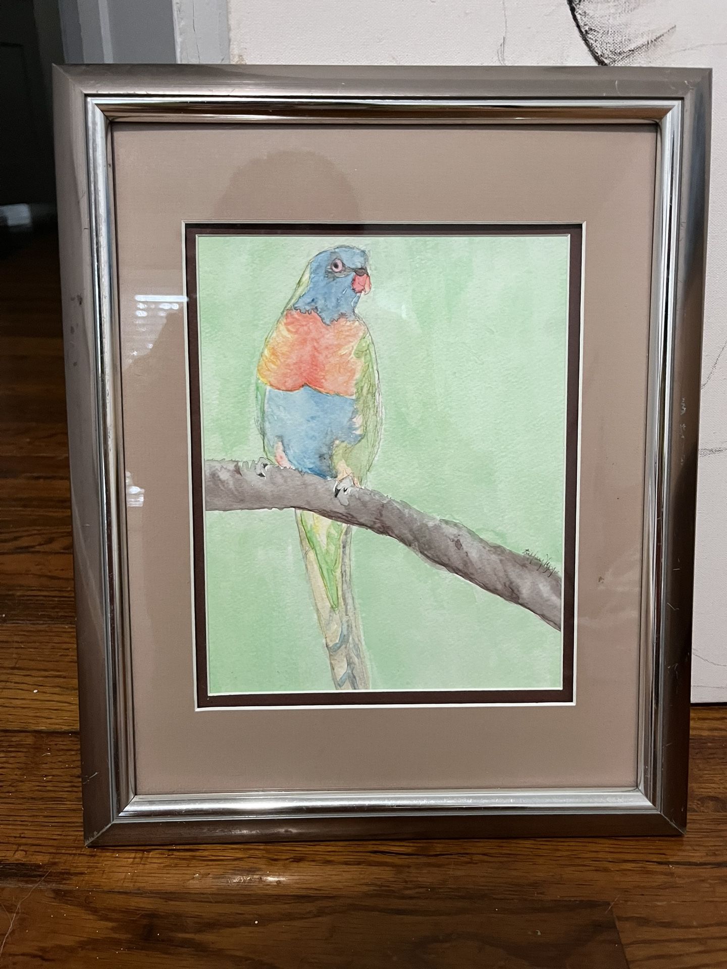 Water Paint Parrot On A Perch