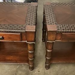 Solid Brown Wooden End Tables (Side Tables) w/ Drawer
