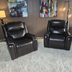 2 Matching Barcalounger Bryson Top Grain Leather Power Rocker Recliner/Power Adjustable Headrest