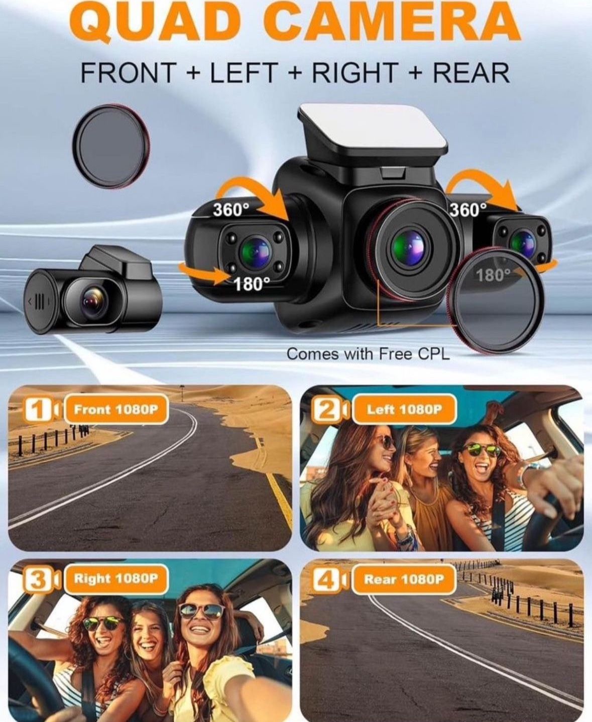 PRUVEEO Dash 4 channel cam + hardwire kit for parking mode.