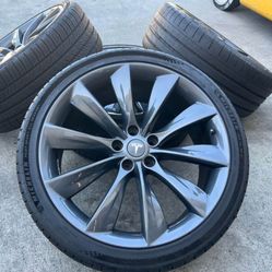 21” Tesla Model S Twin Turbine Sonic Carbon Grey Wheels Rims Michelin Tires OEM