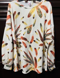Pretty 2x Fall Feathers Top/Blouse