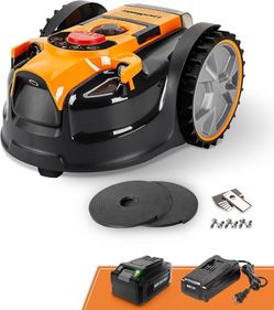 LawnMaster OcuMow™ VBRM601YCM MAX Perimeter Wire Free Robot Lawn Mower Cuts Small Lawns 2000-3500 Square Feet with Optical Navigation, Obstacle Avoida