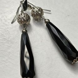 Black Onyx & Silver  Necklace W/ Earrings 
