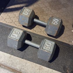  60lb Cast Iron Hex Dumbbells 