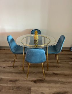 Blue Dining Room Round Glass Set Gold Legs