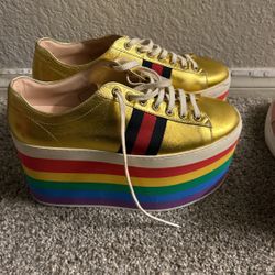 Gucci 10mm Women's PeGGy Rainbow Platform Sneakers