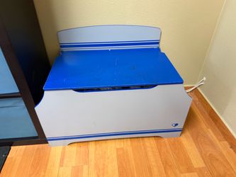 Blue wooden bench and storage