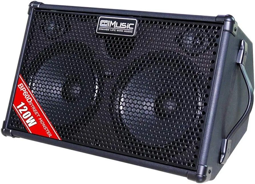 Coolmusic BP60D 120W Battery Powered Acoustic Guitar Amplifier- Portable Bluetooth Speaker with Reverb Chorus Delay Effect, 7 Inputs
