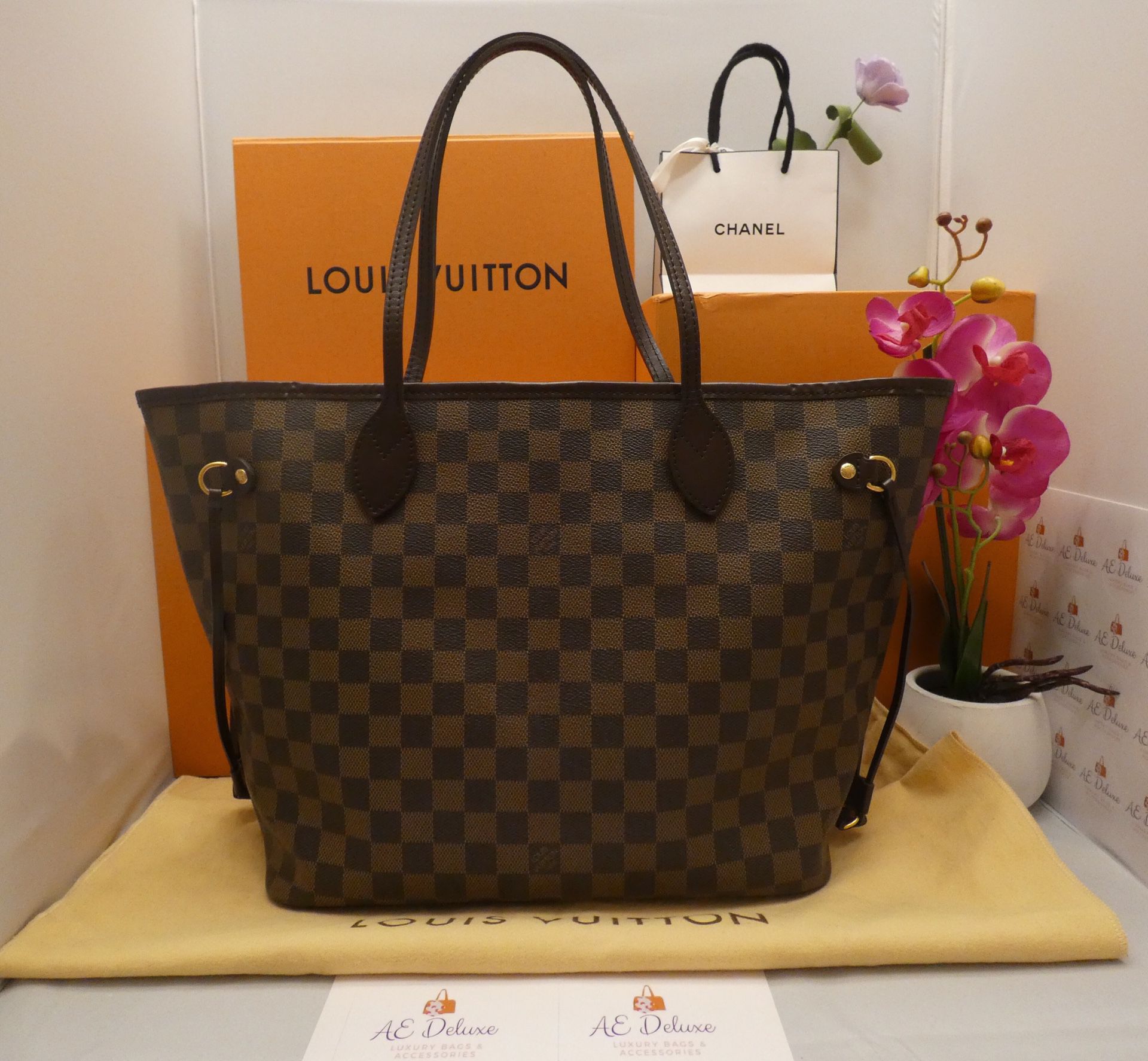 👜 Louis Vuitton Neverfull MM Damier Ebene Red Shoulder Bag + Dust Bag 👜