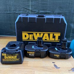 used DeWalt 18V XRP battery and charger combo kit, likely housed in a durable plastic storage case.