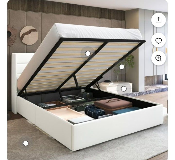 New In Box SHA CERLIN Queen Size Lift Up Storage Bed/Velvet Upholstered/Modern Wingback Headboard/Upholstered Platform Bed Frame/Hydraulic Storage