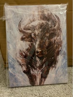 Rustic Buffalo Canvas Wall Art – Framed Bison Wall Decor – Farmhouse Style