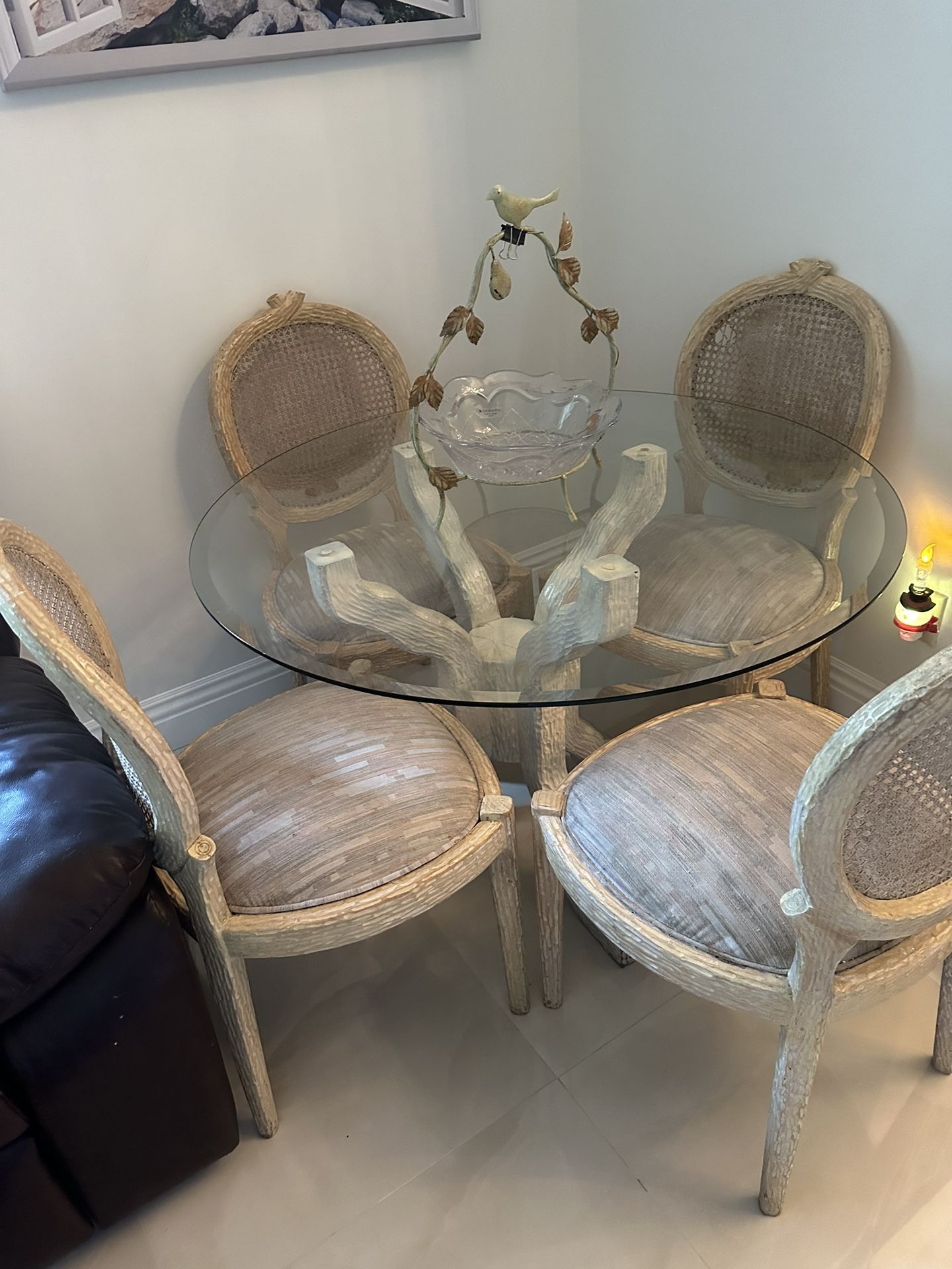 Breakfast Beveled Glass Table With Four Chair Nice Looking  Unique Wood