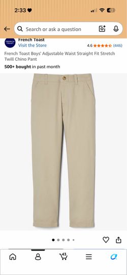 **NEW** French Toast Boys' Adjustable Waist Straight Fit Stretch Twill Chino Pant, Size 12