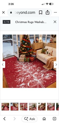 Christmas Area Rug Xmas Tree Snowflake Waterproof Mat Non-Slip Holiday Decor Rug for Living Room