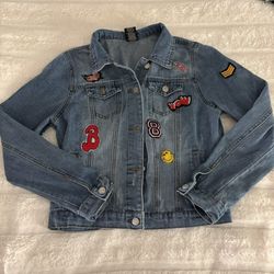 Almost Famous Junior Variety Patch Denim Jean Jacket Size Medium