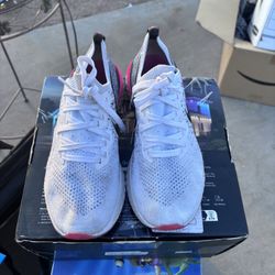 Nike Women's Epic React Flyknit 2 running shoes in the White/Hyper Pink/Blue Tint/Black colorway